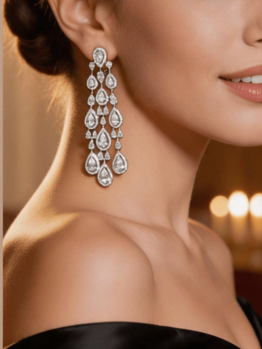 Elegant luxury Women's Luxury Teardrop Cz Pendant Earrings